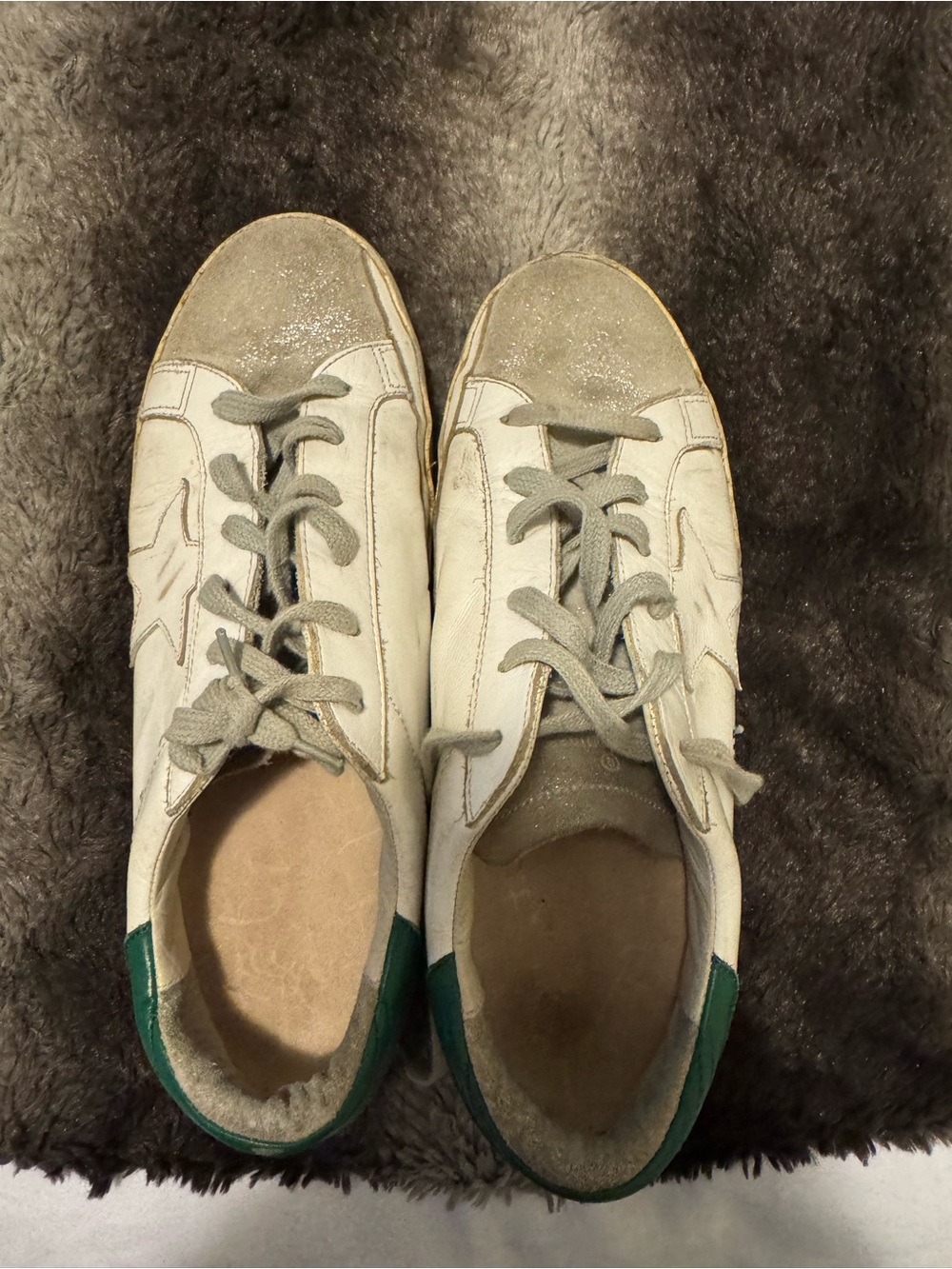Golden Goose White Leather Sneakers with Green Heel - Picture 2 of 5